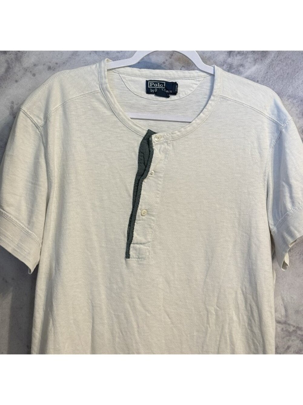 Vintage Polo Ralph Lauren Henley T Shirt White Short Sleeve Size XL